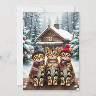 Tabby Cats in Preppy Winter Attire and Hat Winter Holiday Card