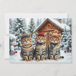 Tabby Cats in Preppy Winter Attire and Hat Winter Holiday Card