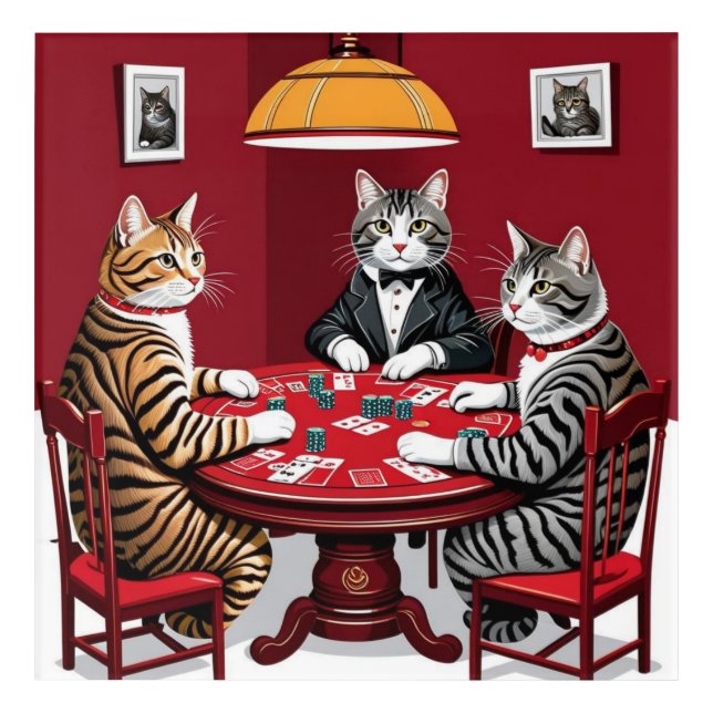 Tabby Cats Playing Poker Acrylic Print (Front)