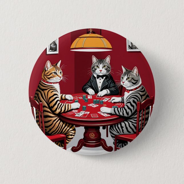 Tabby Cats Playing Poker Button (Front)