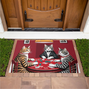 Tabby Cats Playing Poker Doormat