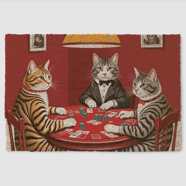 Tabby Cats Playing Poker Fiber Doormat (Front)