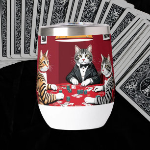 Tabby Cats Playing Poker Thermal Wine Tumbler