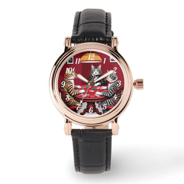 Tabby Cats Playing Poker Watch (Front)