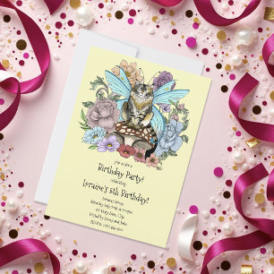 Tabby Fairy Cat Mushroom Floral Invitation