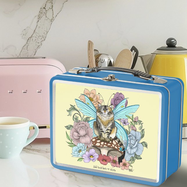 Tabby Fairy Cat Mushroom Floral Metal Lunch Box (Creator Uploaded)
