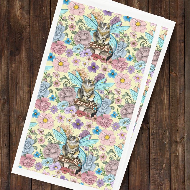 Tabby Fairy Cat mushroom Floral Paper Guest Towels (Creator Uploaded)