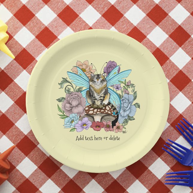 Tabby Fairy Cat Mushroom Floral Paper Plates (Creator Uploaded)