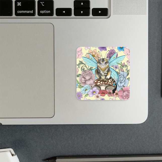 Tabby Fairy Cat Mushroom Floral Square Sticker (Creator Uploaded)