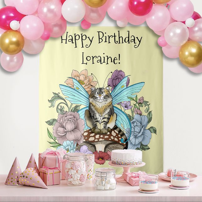 Tabby Fairy Cat Mushroom Floral Tapestry (Creator Uploaded)