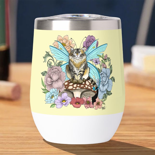Tabby Fairy Cat Mushroom Floral Thermal Wine Tumbler (Creator Uploaded)