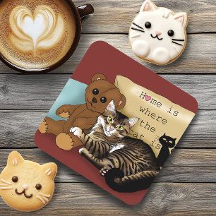 Tabby Home Burgundy Cat Beverage Coaster