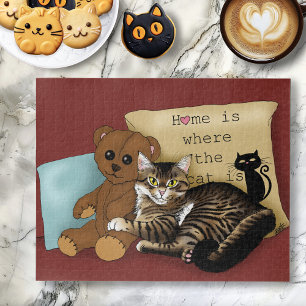 Tabby Home Burgundy Cat Jigsaw Puzzle