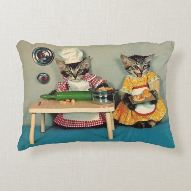 tabby kitten chef and tabby kitten assistant accent pillow (Front)