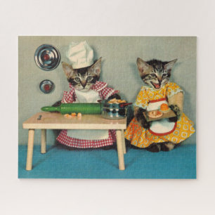tabby kitten chef and tabby kitten assistant jigsaw puzzle