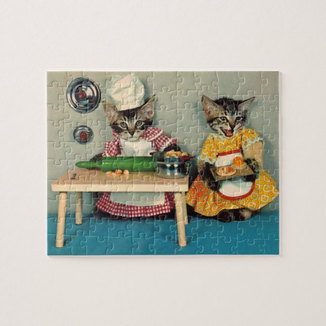 tabby kitten chef and tabby kitten assistant jigsaw puzzle (Horizontal)