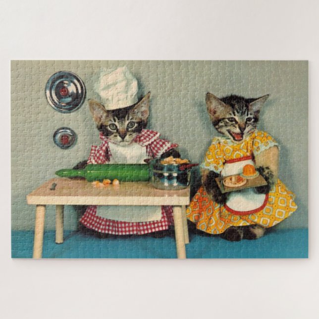 tabby kitten chef and tabby kitten assistant jigsaw puzzle (Horizontal)