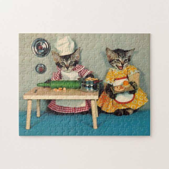 tabby kitten chef and tabby kitten assistant jigsaw puzzle (Horizontal)