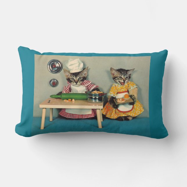 tabby kitten chef and tabby kitten assistant lumbar pillow (Front)