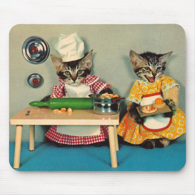 tabby kitten chef and tabby kitten assistant mouse pad (Front)