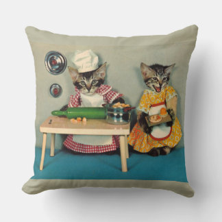 tabby kitten chef and tabby kitten assistant throw pillow