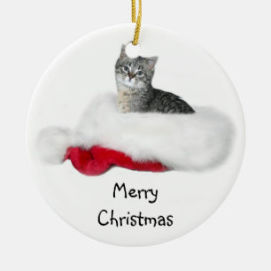 Tabby kitten Christmas Ceramic Ornament