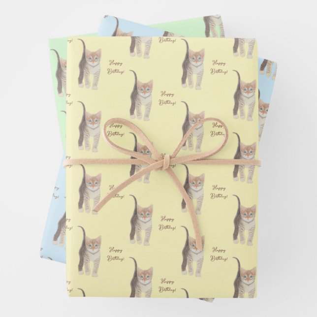 Tabby Kitten Customizable Wrapping Paper Sheets (In situ)