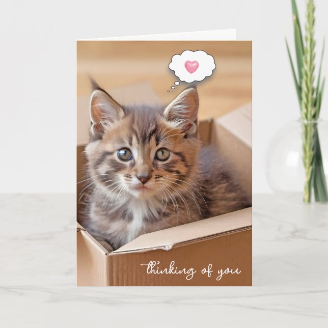Tabby Kitten In Carboard Box Thinking of You Card (Front)