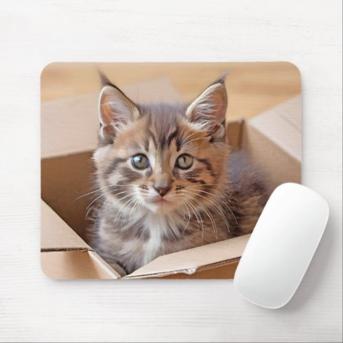 Tabby Kitten In Cardboard Box Mouse Pad