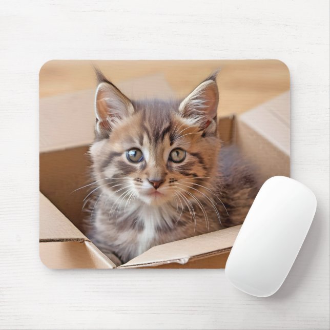 Tabby Kitten In Cardboard Box Mouse Pad (With Mouse)