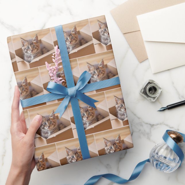 Tabby Kitten In Cardboard Box Wrapping Paper (Gifting)