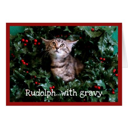 Tabby Kitten in Holly Wreath Card