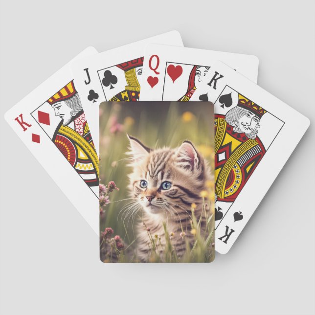 Tabby Kitten In Wildflowers Poker Cards (Back)