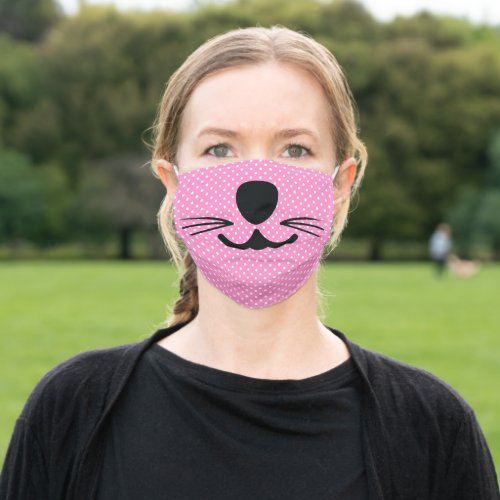 tabby kitten on polka dots cloth face mask