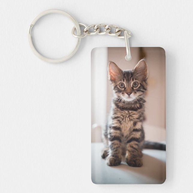 Tabby Kitten on the Table Keychain (Front)