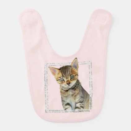 Tabby Kitten Painting with Faux Marble Frame Baby Bib