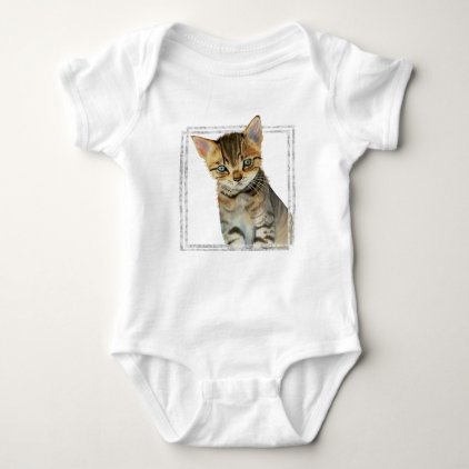 Tabby Kitten Painting with Faux Marble Frame Baby Bodysuit