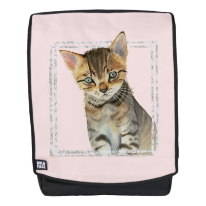 Tabby Kitten Painting with Faux Marble Frame Backpack
