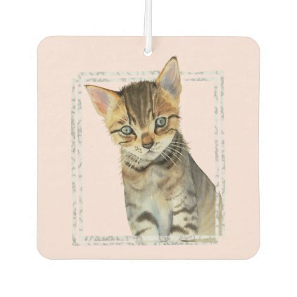 Tabby Kitten Painting with Faux Marble Frame Car Air Freshener