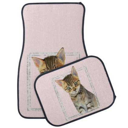 Tabby Kitten Painting with Faux Marble Frame Car Mat