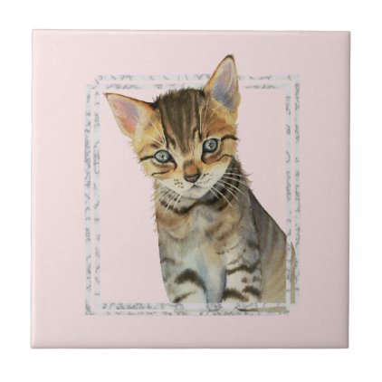 Tabby Kitten Painting with Faux Marble Frame Ceramic Tile