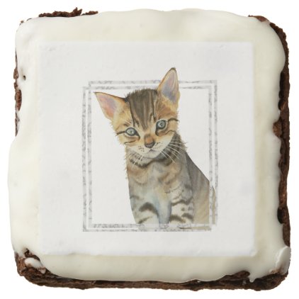 Tabby Kitten Painting with Faux Marble Frame Chocolate Brownie