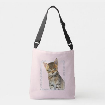 Tabby Kitten Painting with Faux Marble Frame Crossbody Bag