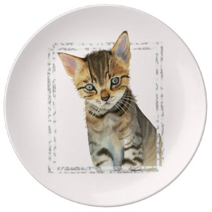 Tabby Kitten Painting with Faux Marble Frame Dinner Plate