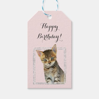 Tabby Kitten Painting with Faux Marble Frame Gift Tags