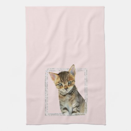 Tabby Kitten Painting with Faux Marble Frame Hand Towel