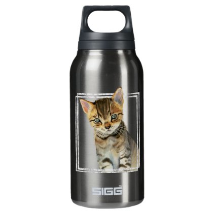 Tabby Kitten Painting with Faux Marble Frame Insulated Water Bottle