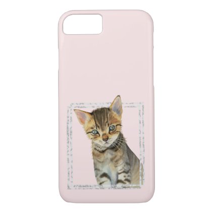 Tabby Kitten Painting with Faux Marble Frame iPhone 8/7 Case