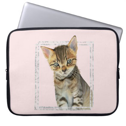 Tabby Kitten Painting with Faux Marble Frame Laptop Sleeve