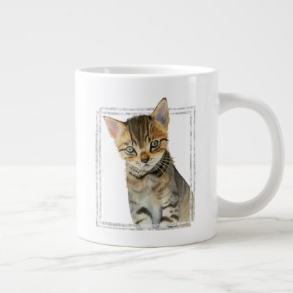 Tabby Kitten Painting with Faux Marble Frame Large Coffee Mug